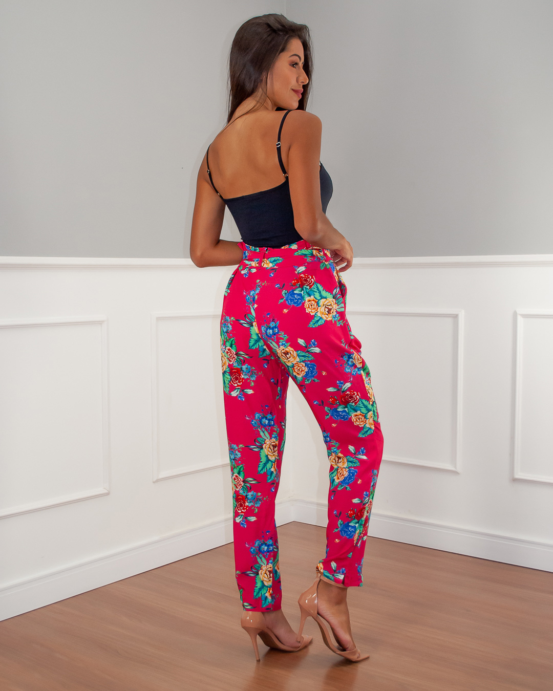 Limone - Calça Limone com amarração Estampado Rosa - 10006998