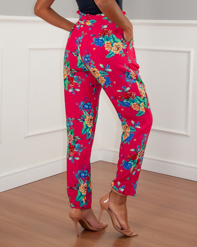 Limone - Calça Limone com amarração Estampado Rosa - 10006998