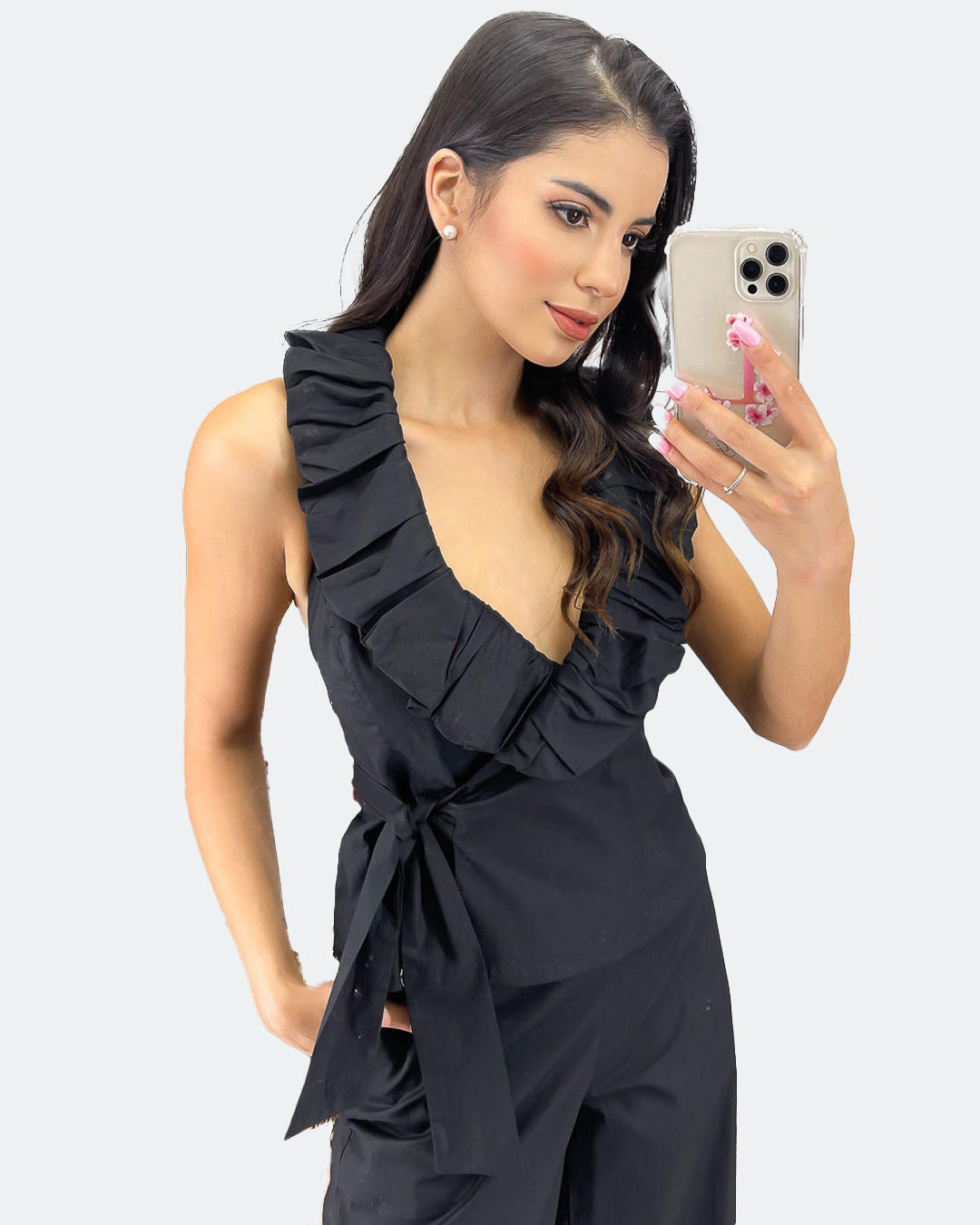 Miss Misses - Blusa Miss Misses Envelope com Babado Preto - 18507001