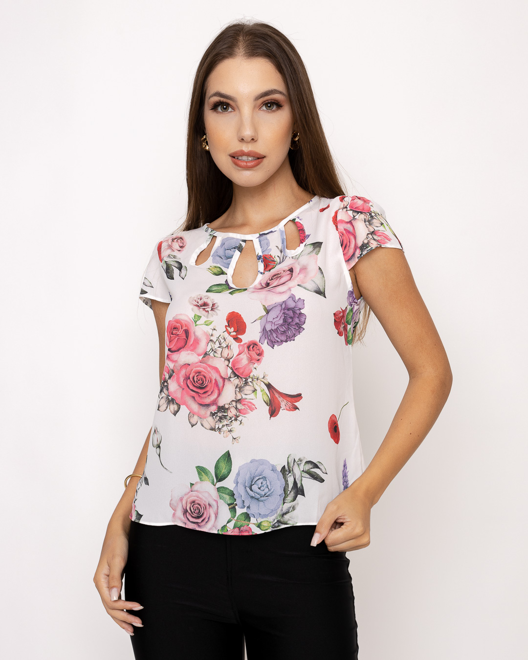 Kesses - Blusa Kesses detalhe em gota Estampado Branco - 10008086