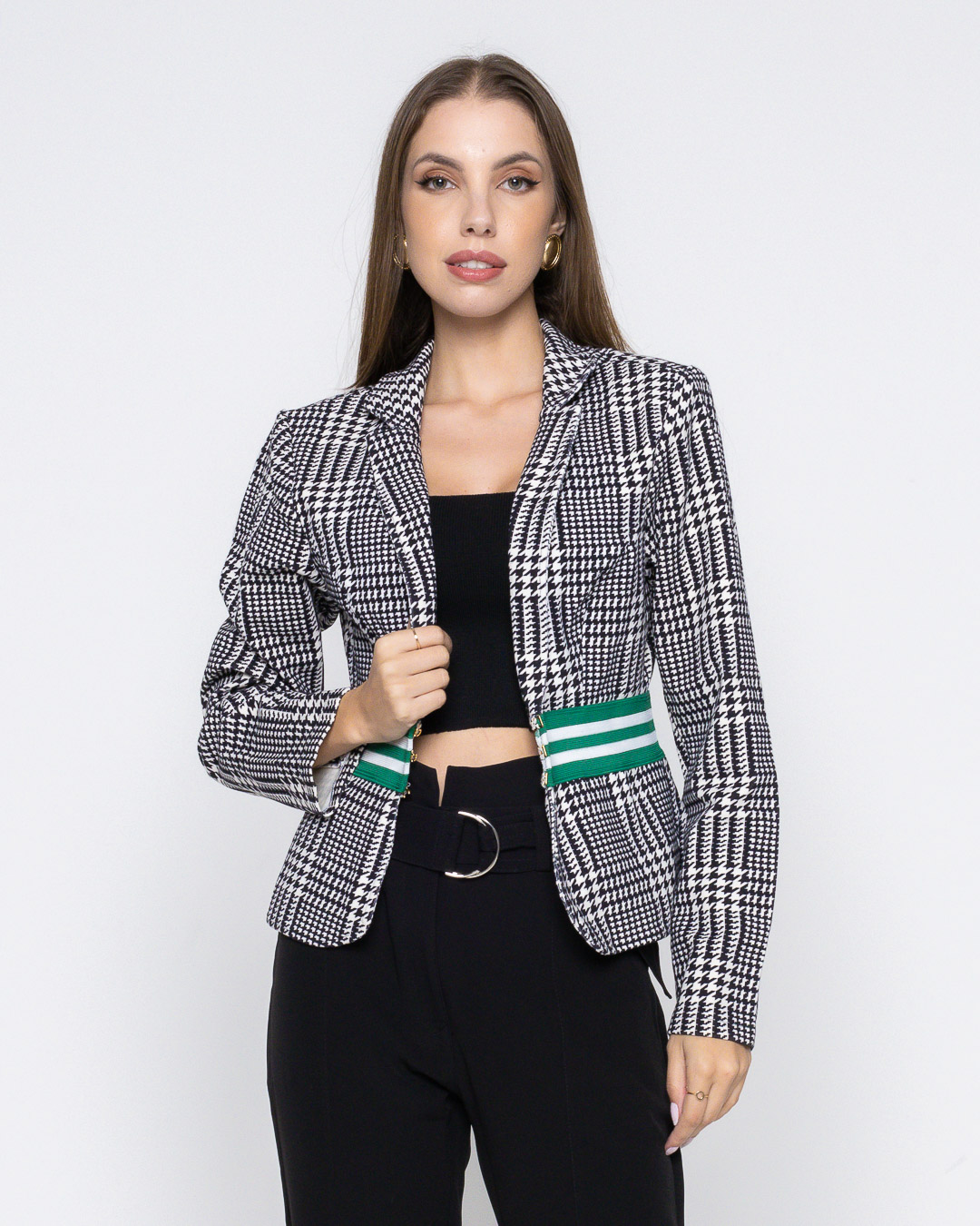 Limone - Blazer Limone com fecho xadrez Branco/Preto - 10007371