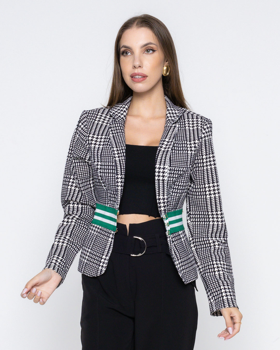 Limone - Blazer Limone com fecho xadrez Branco/Preto - 10007371