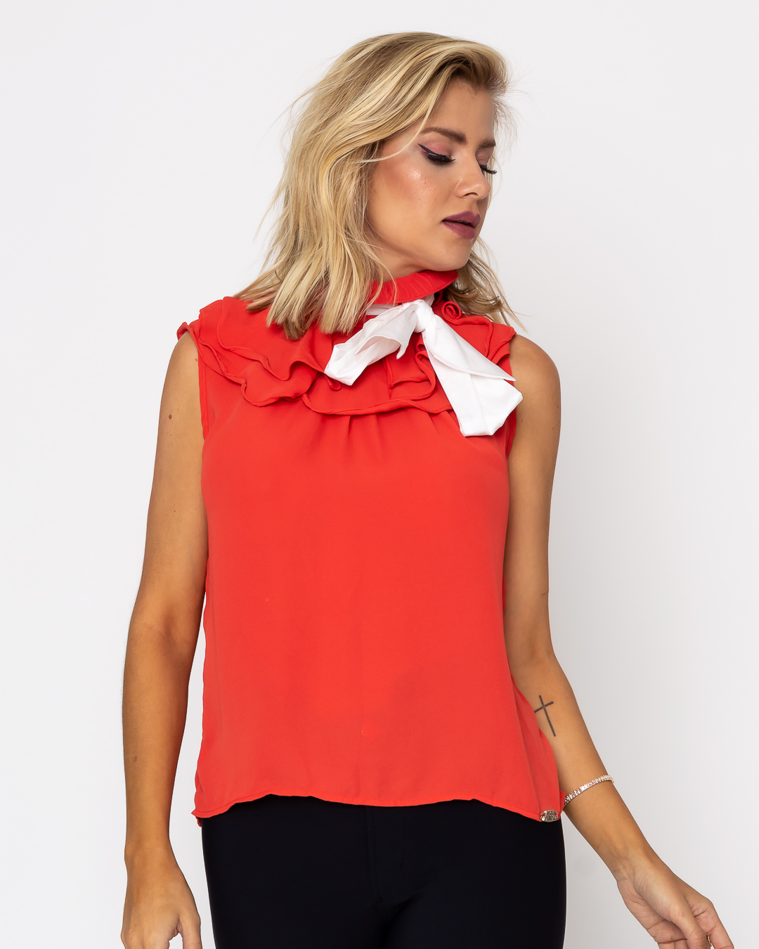 Miss Misses - Blusa Miss Misses gola plissada Laranja - 10009510