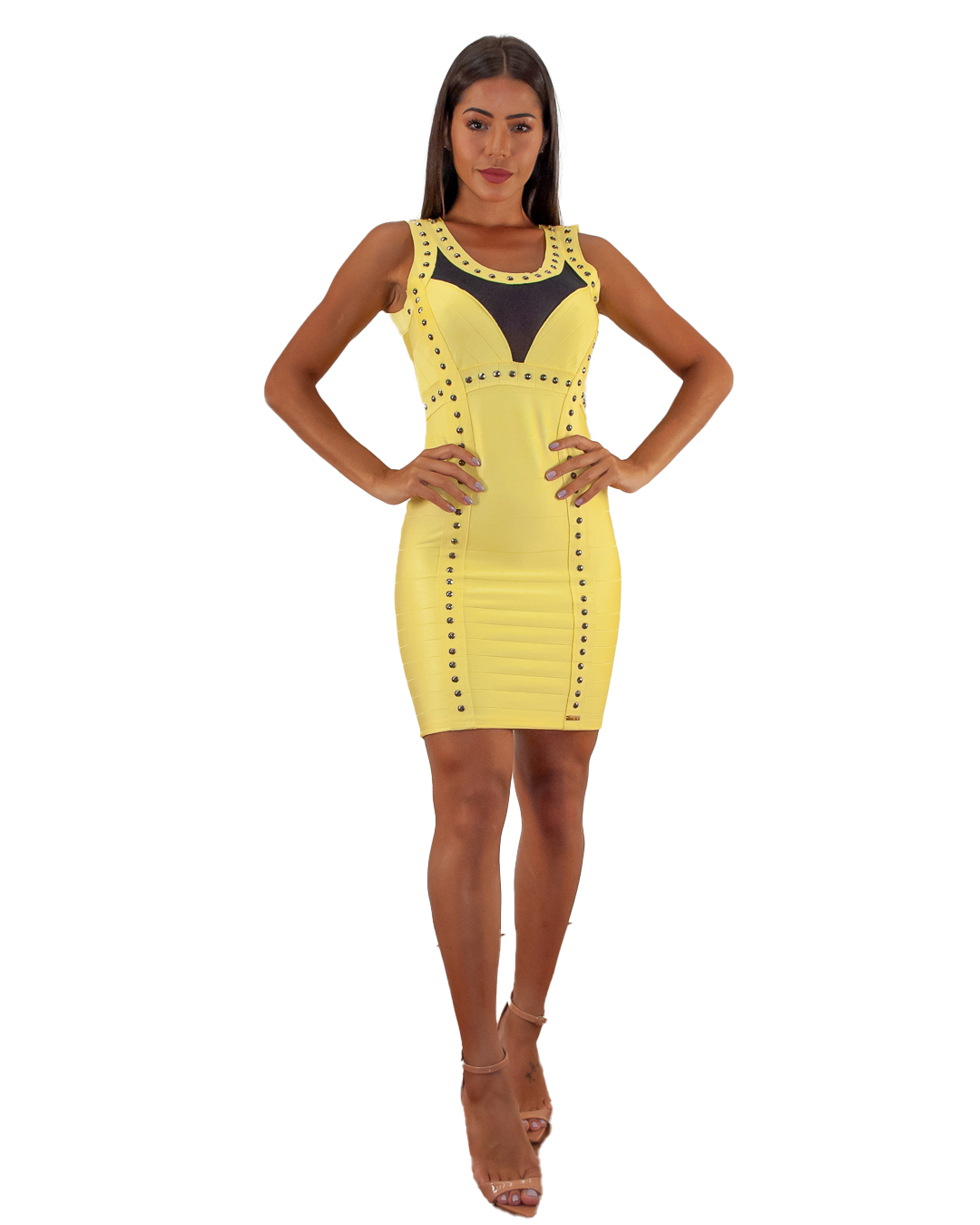 Limone - Vestido Limone Modas tubinho liso com detalhe Amarelo - 10002399