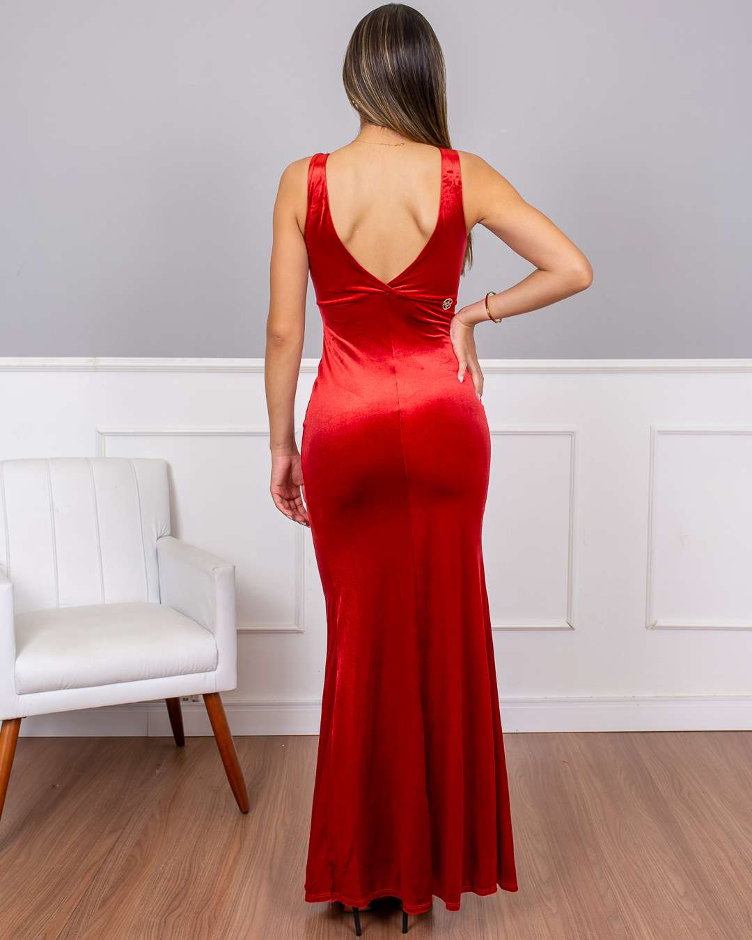 Miss Misses - Misses velvet dress with red neckline - 10004225