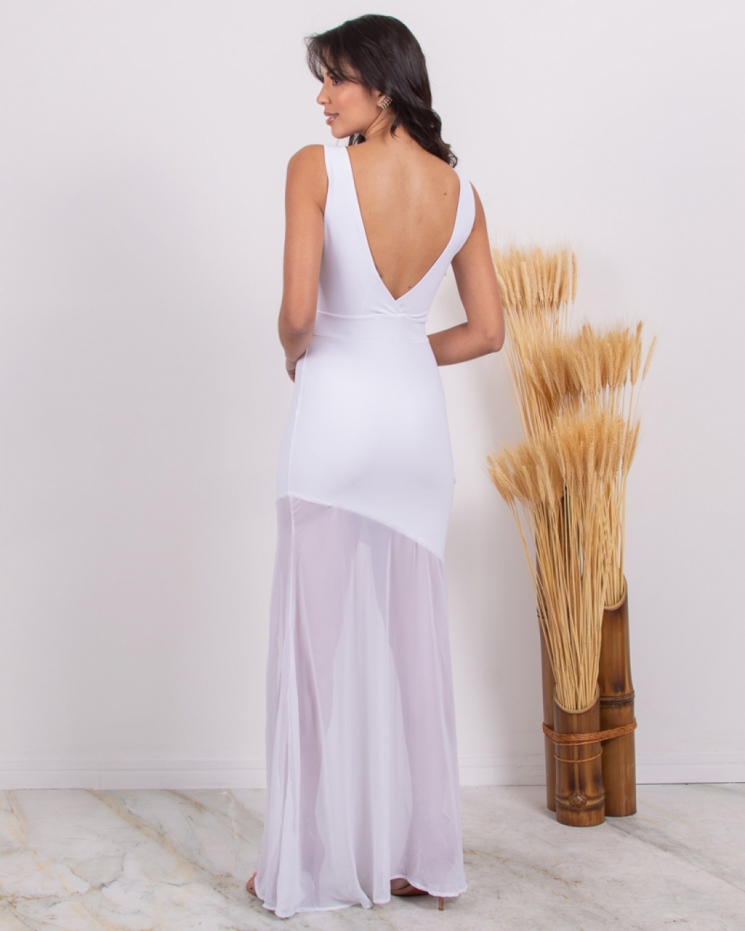 Miss Misses - Vestido Miss Misses saia chifon Branco - 10004556