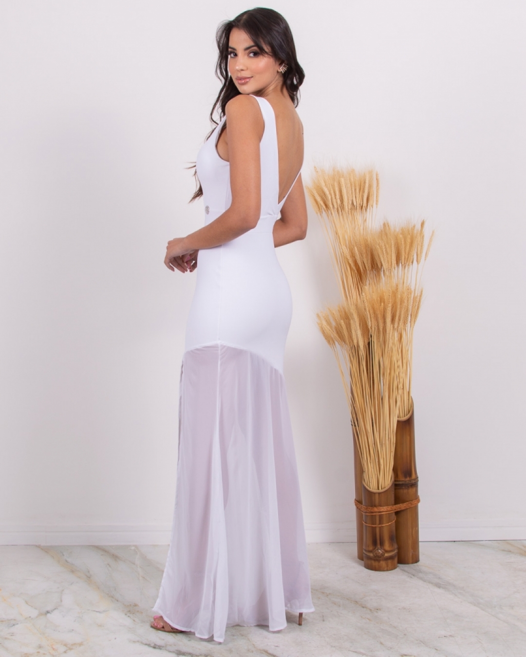 Miss Misses - Vestido Miss Misses saia chifon Branco - 10004556