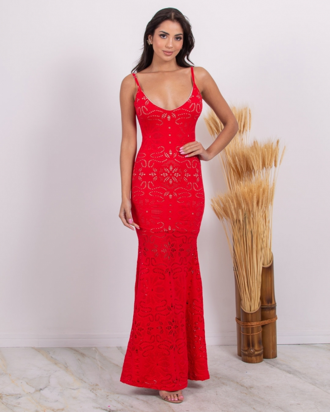 Limone - Dress Limone Red Lace Fashions - 10004524