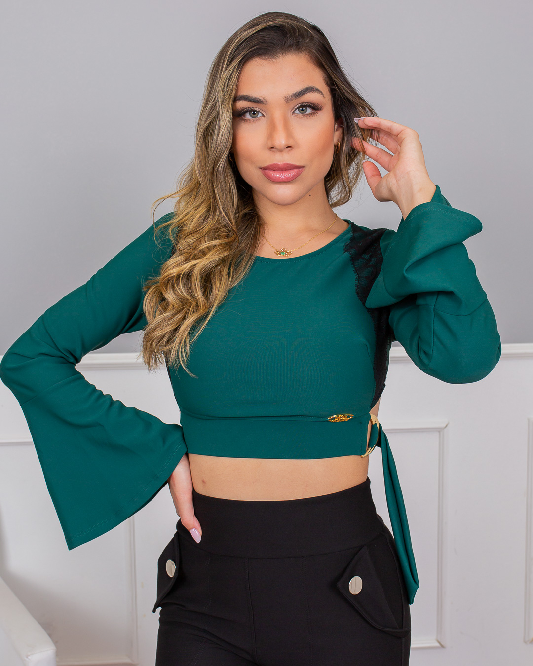 Miss Misses - Cropped Miss Misses detalhe renda Verde 14860 - 10006336