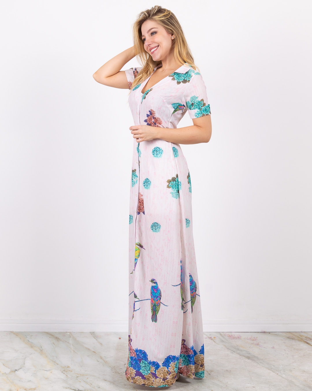 Amissi Store - Vestido Amissi com botões frente Estampado Rosa 0030582 - 10007403