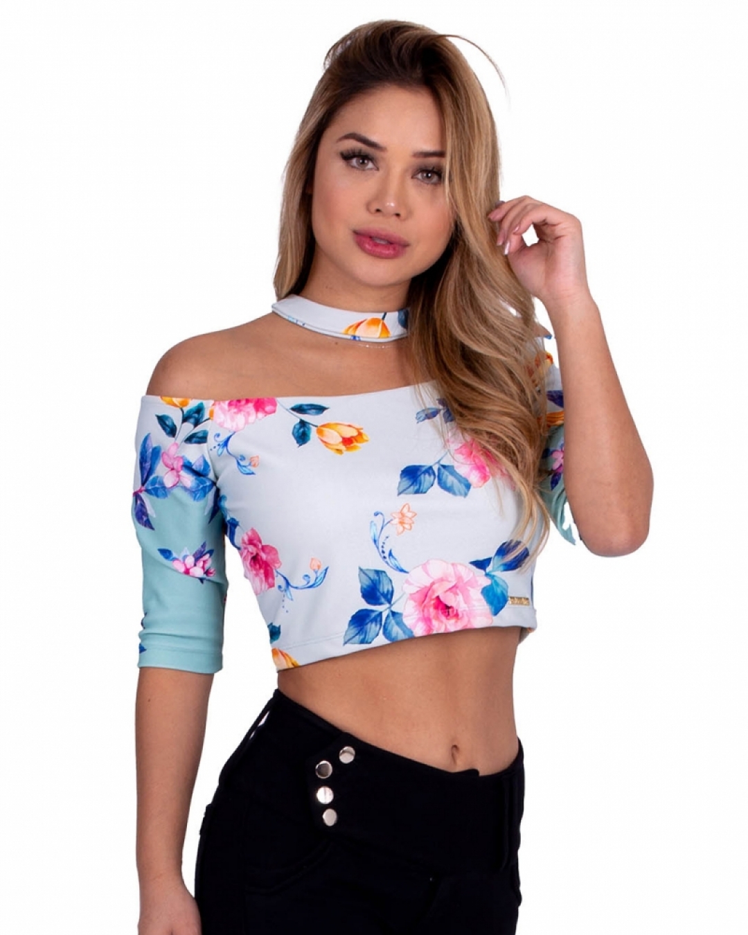 Limone - Cropped Limone com manga Estampado Azul - 10009209