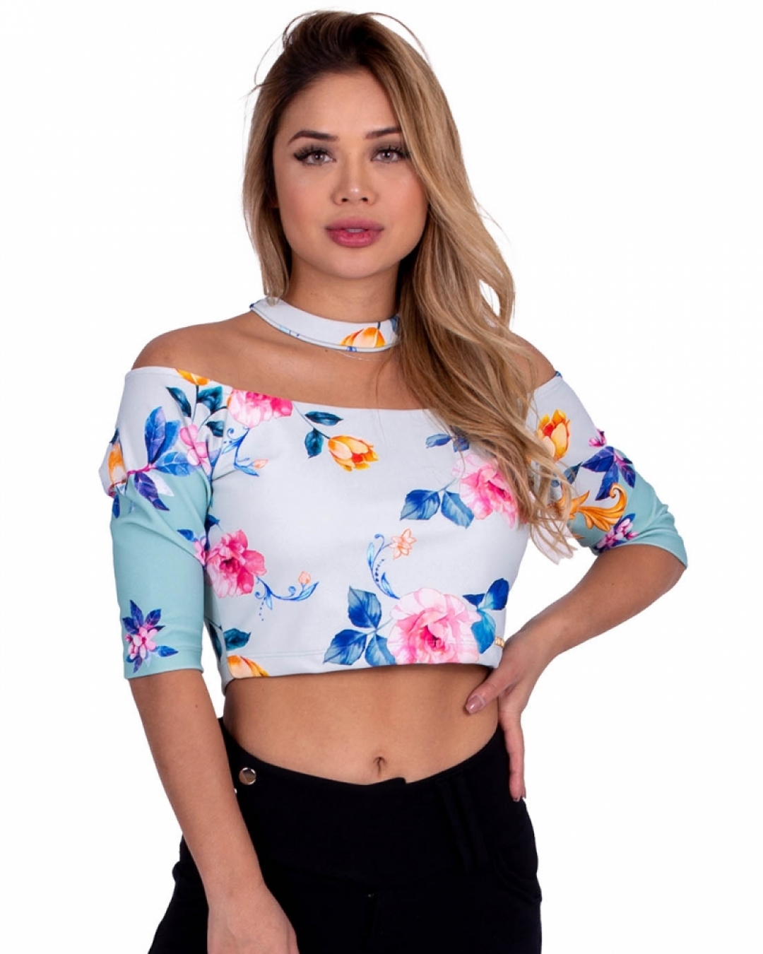 Limone - Cropped Limone with Blue Print Sleeve 02-571 - 10009209