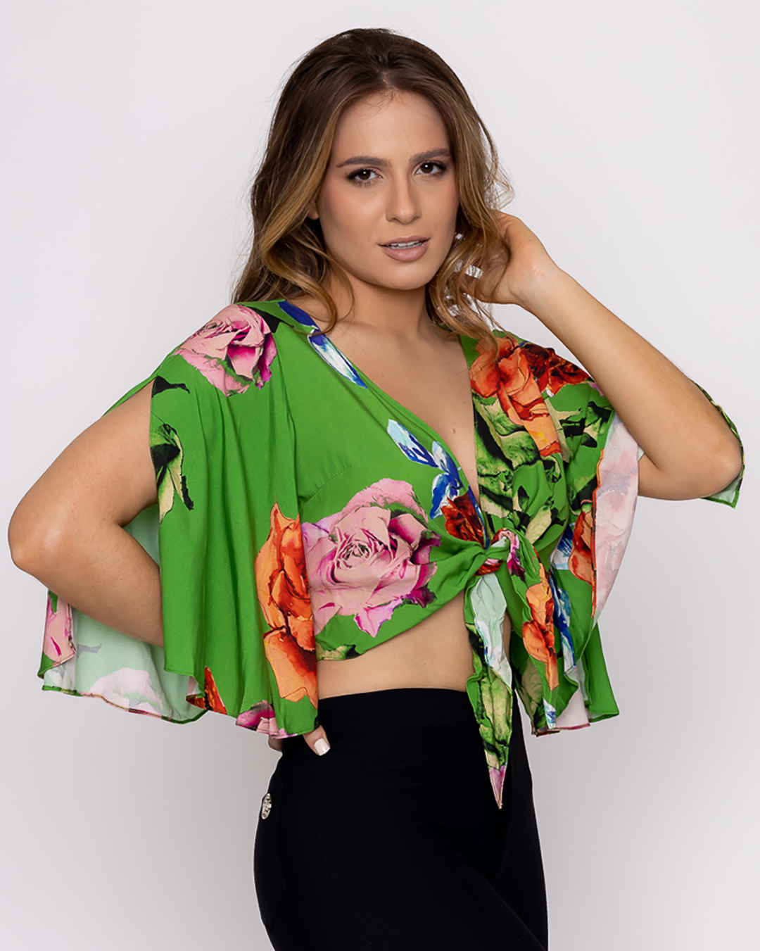 Limone - Cropped Limone with Green Print Knot 02-547 - 10009184