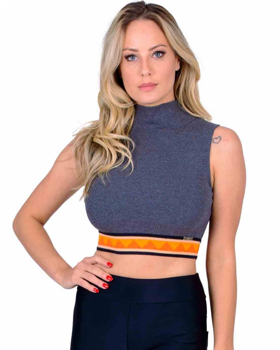 Limone - Cropped Limone gola alta Cinza 02-348 - 10009693