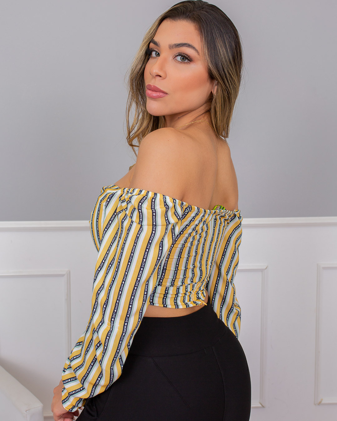 Limone - Cropped Limone argola decote Estampado Amarelo 02-695 - 10009695