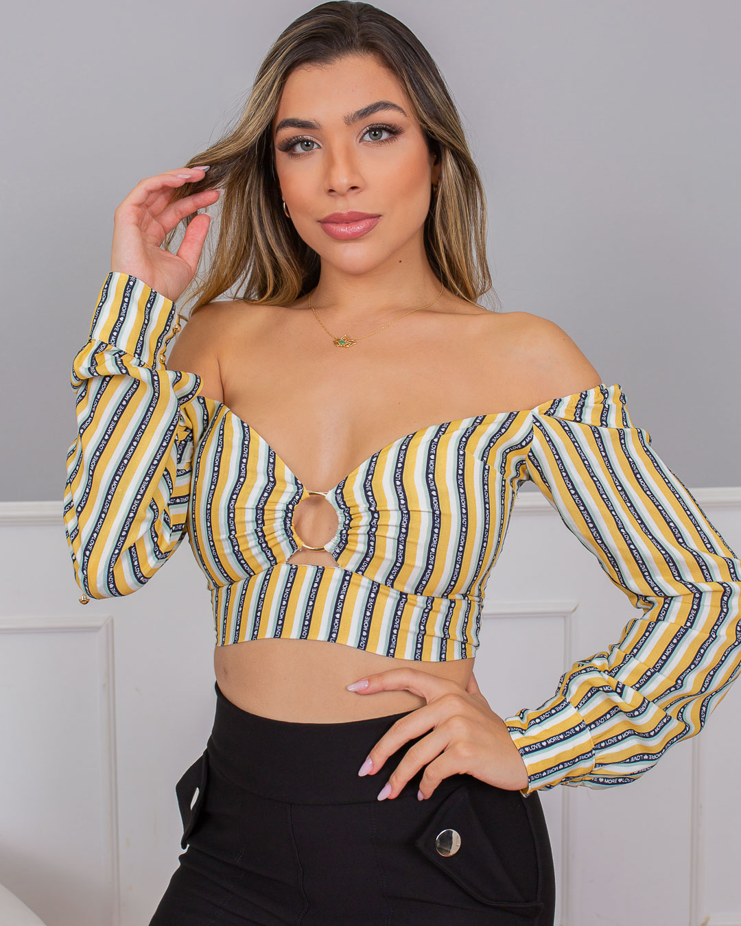 Limone - Cropped Limone argola decote Estampado Amarelo 02-695 - 10009695