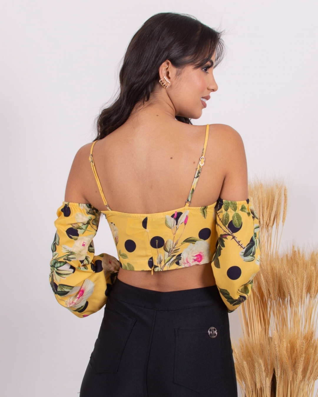 Limone - Cropped Limone ilhós decote Estampado Amarelo - 10009687