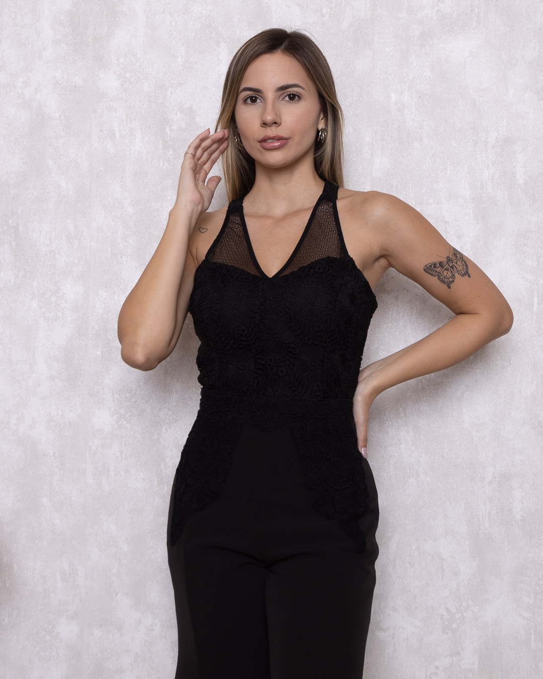 Karmani - Jumpsuit Karmani guipir hem detail Black - 1003340