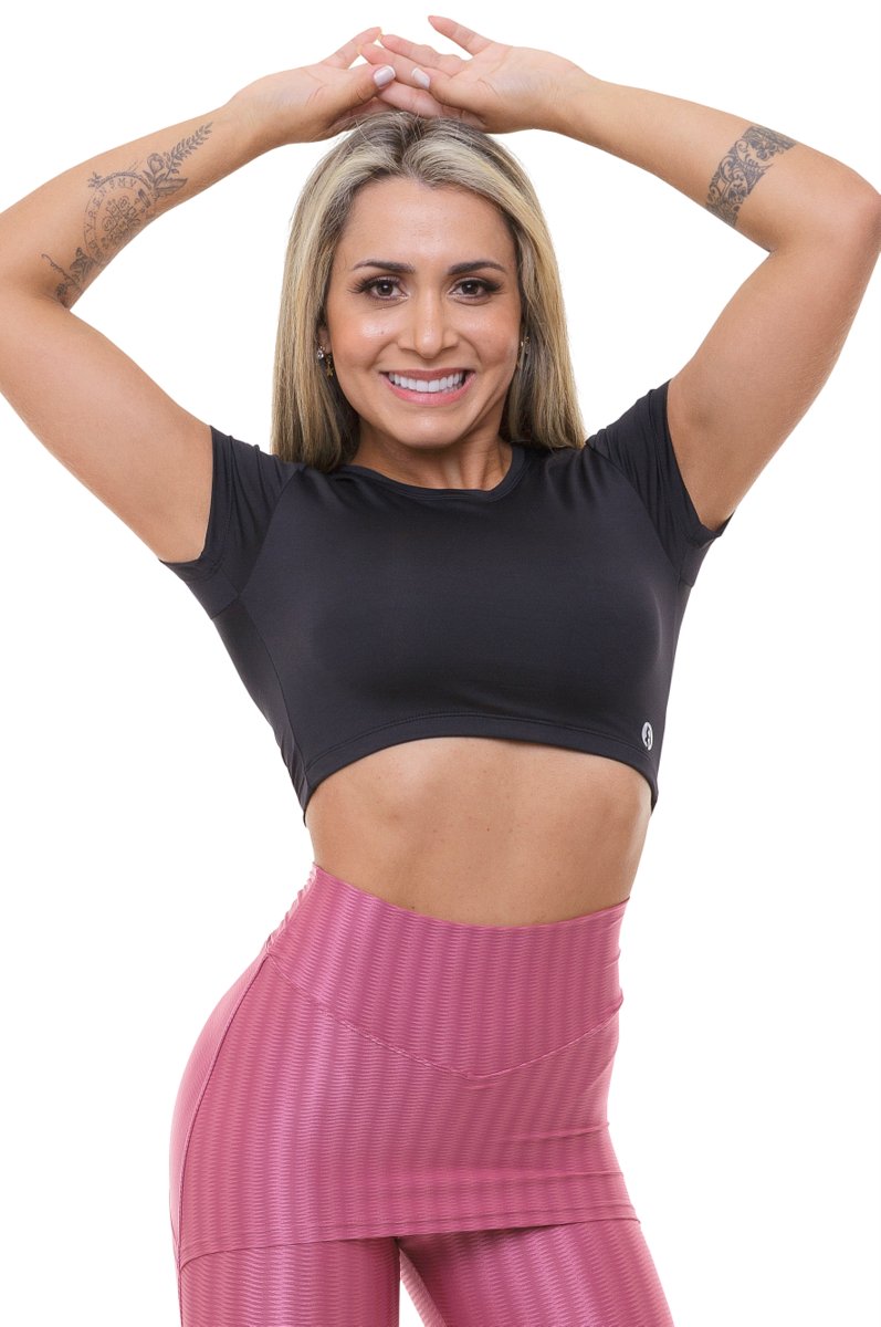 Garotafit - Blusa Cropped Turquia Preta - BL142A