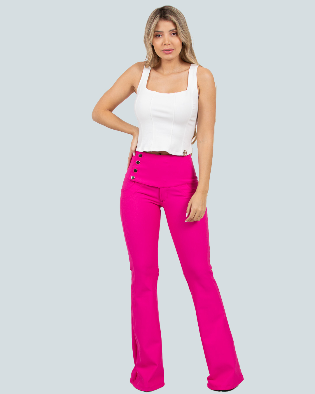 Miss Misses - Miss Misses Lipo Flare Pants With Wide Pink Waistband - 18527054