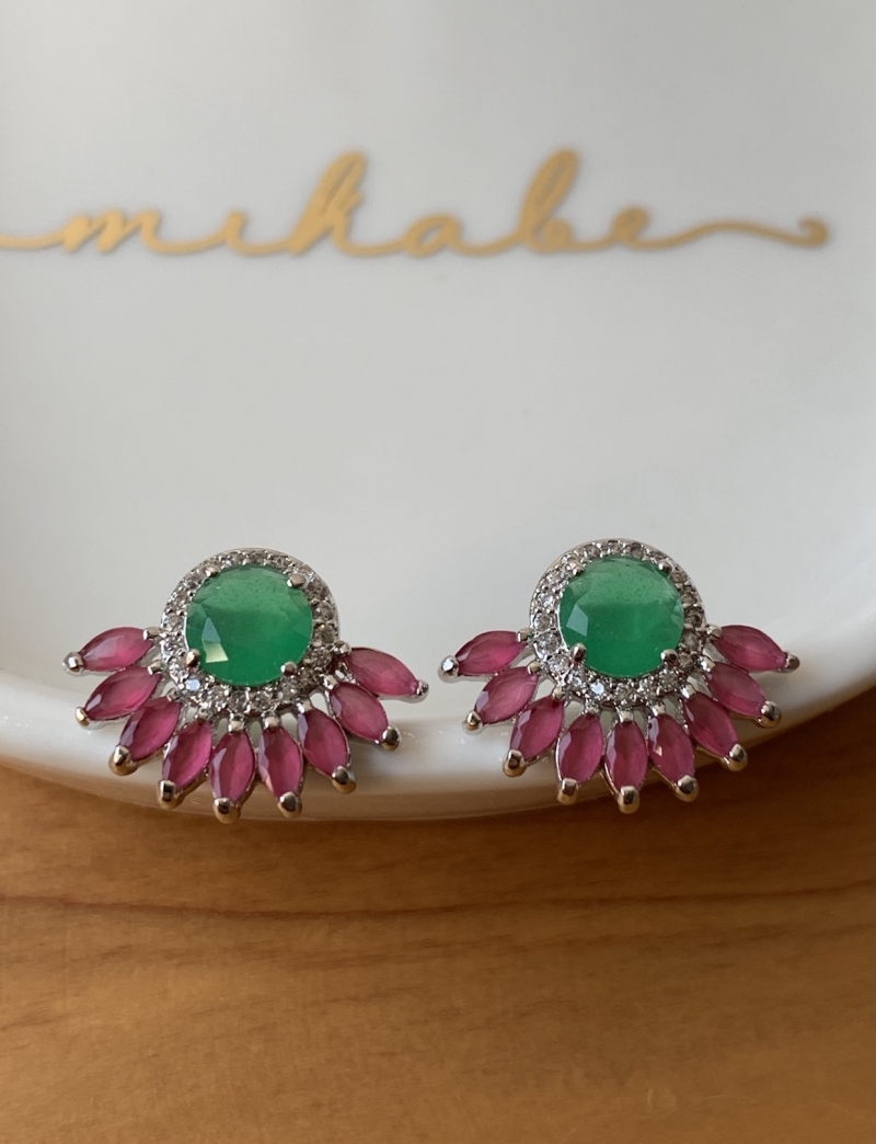 Mikabe - Luxury Emerald Ruby Rhodium White Earring - Mk529