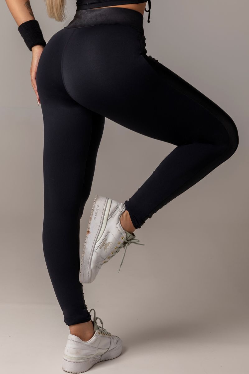 Hipkini - Legging Sports Fitness Preta Brilhante com Cós Cruzado - 3338881