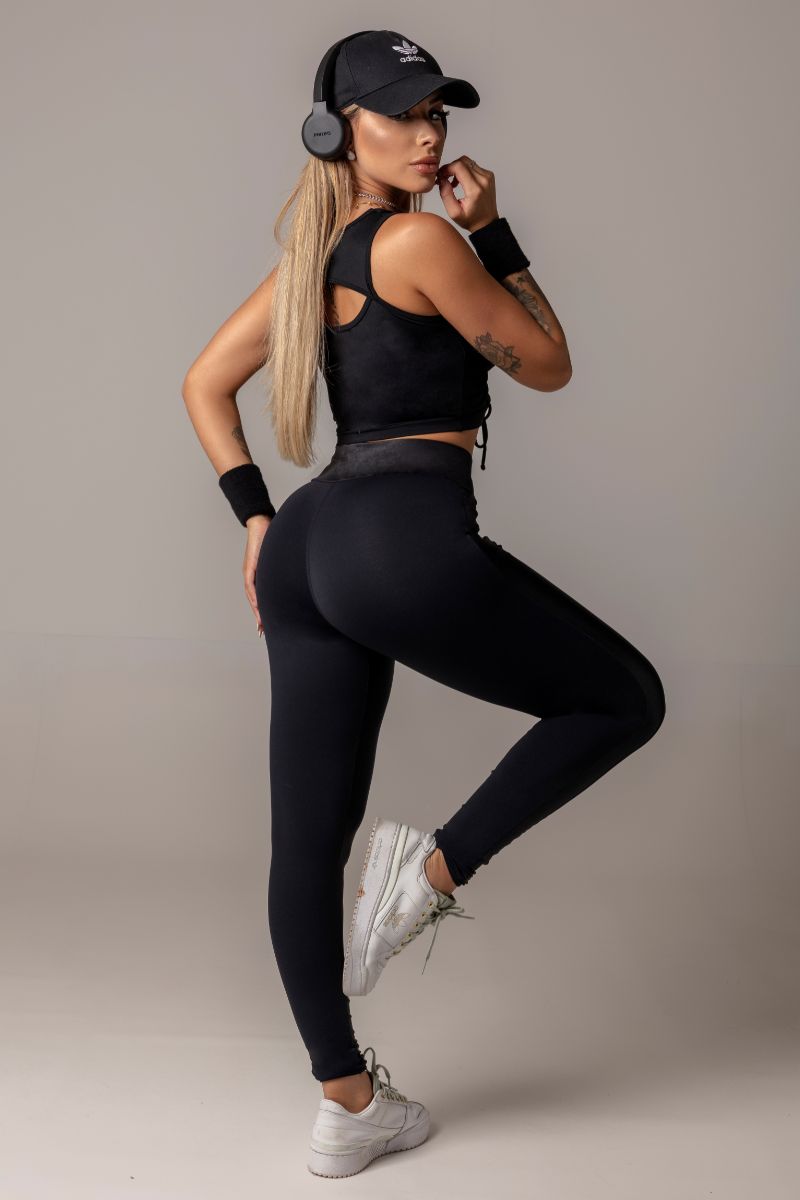 Hipkini - Legging Sports Fitness Preta Brilhante com Cós Cruzado - 3338881