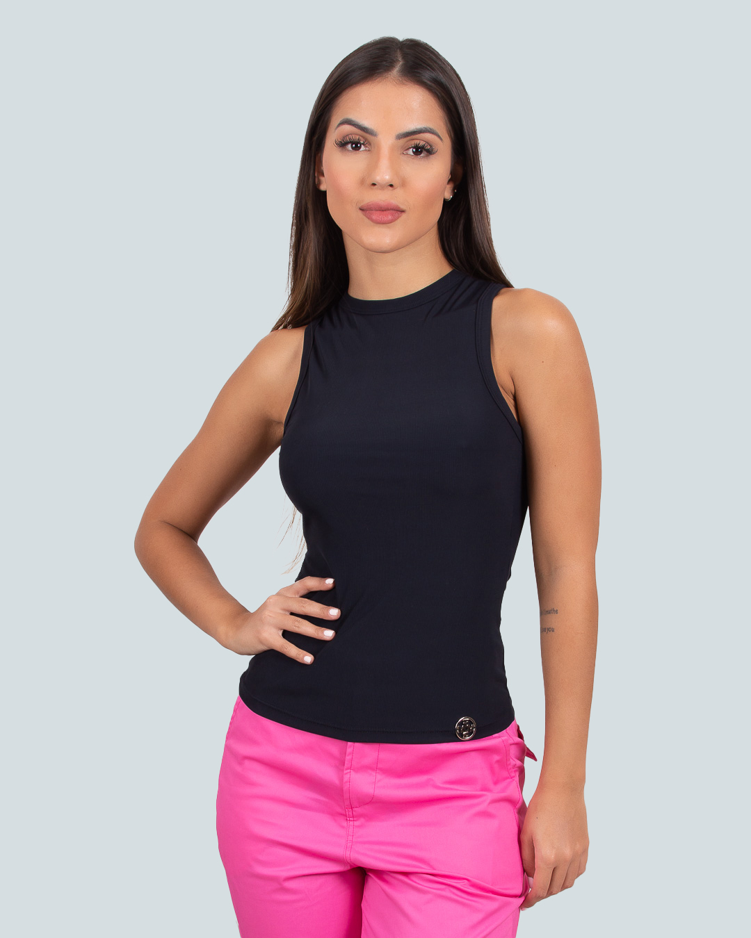 Miss Misses - Blusa Miss Misses Regata Canelado Preto - 18550001