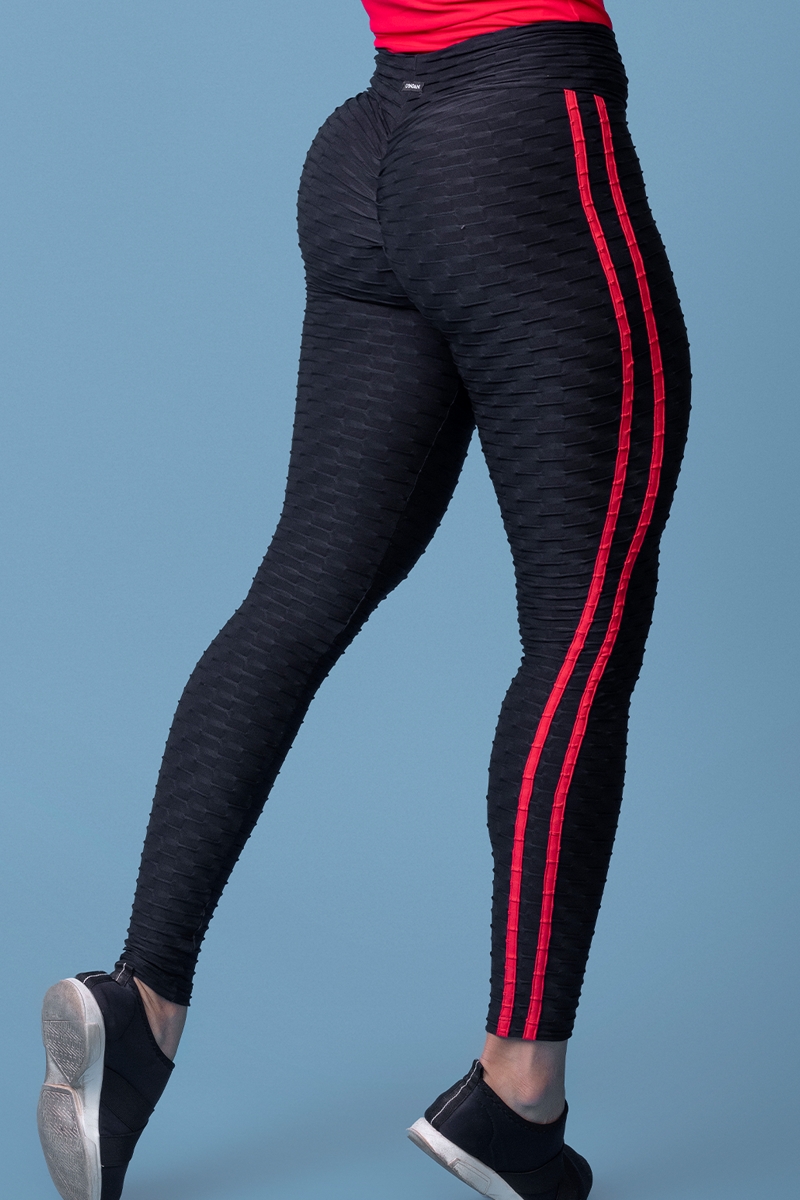 Canoan - Calça Legging Tex Stripes Preta e Vermelha - 11600