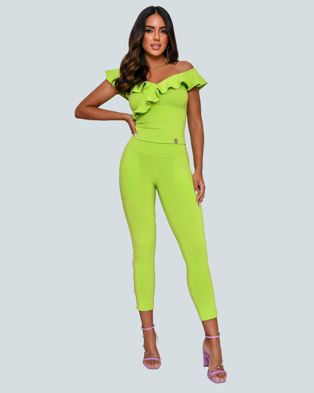 Miss Misses - Miss Misses Capri Pants with Green Pockets - 18694023