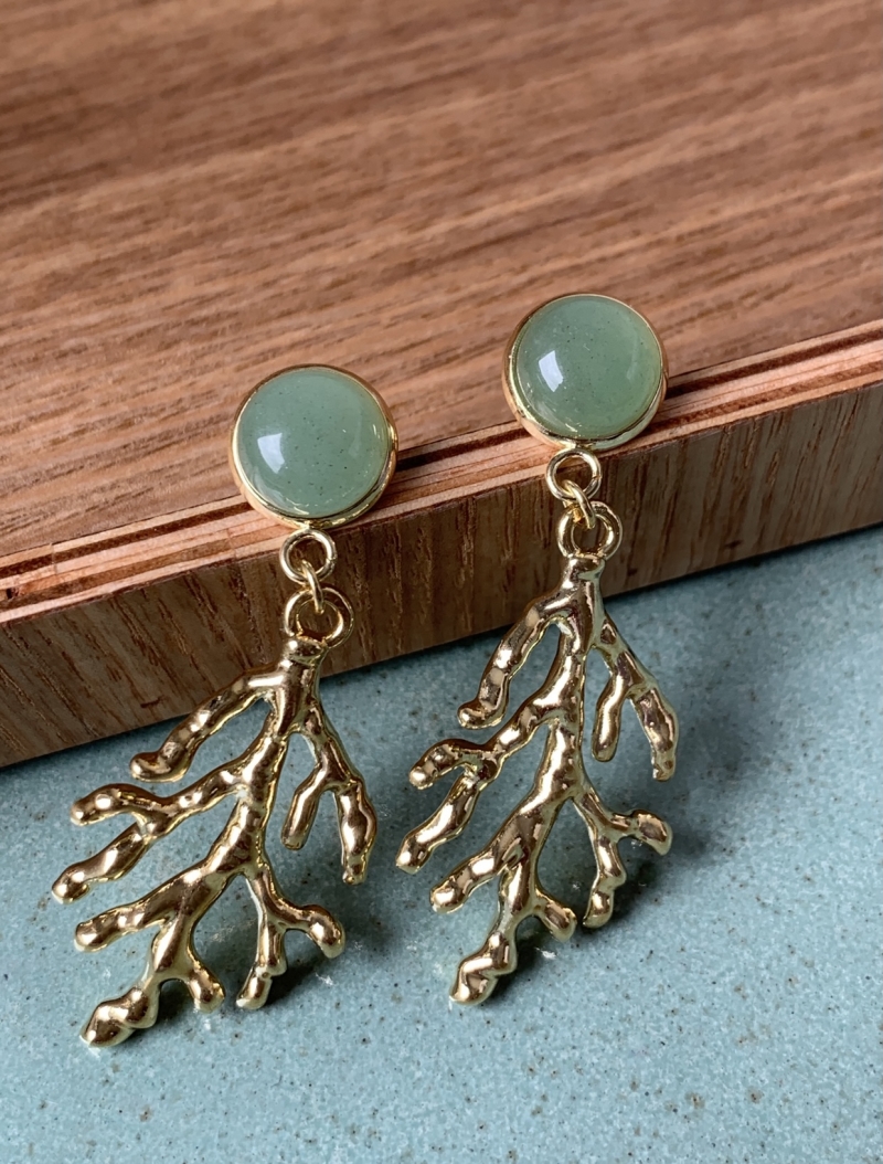 Mikabe - Earring Coral Stone Gold - MK648