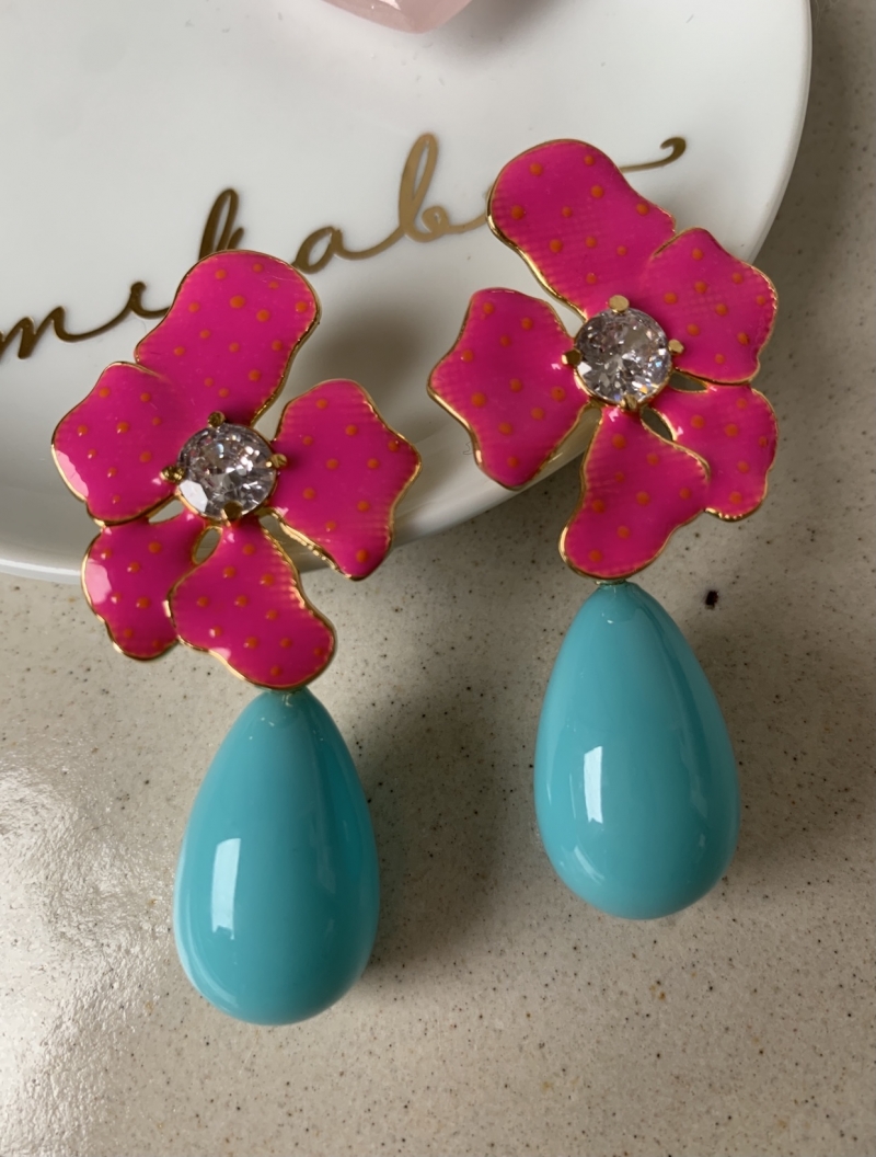 Mikabe - Pink Turquoise Enamelled Flower Earring - MK661