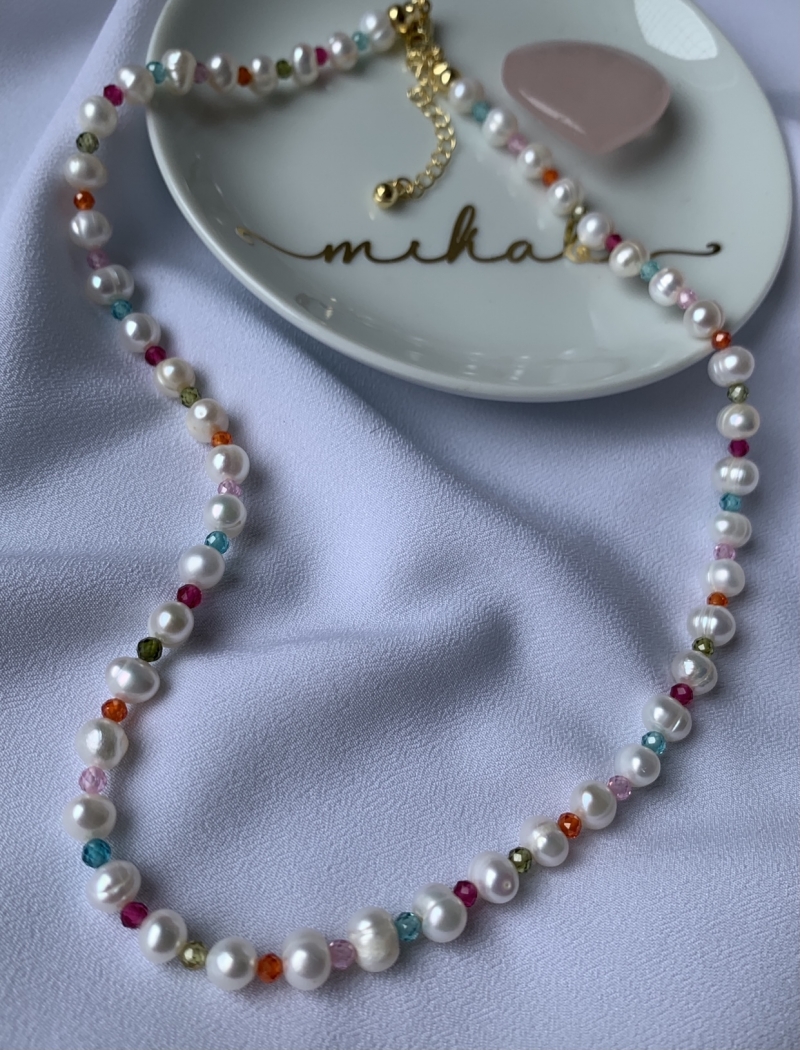 Mikabe - Necklace Pearls and Rainbow Zirconia - MK682