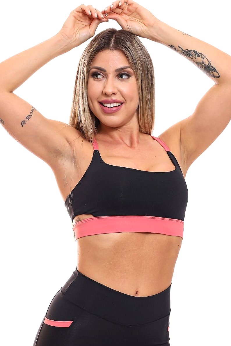 Garotafit - Top Deli Preto com Coral - TOB66A