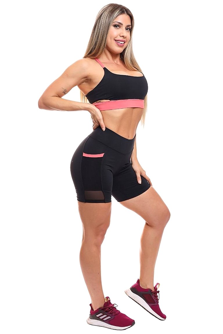 Garotafit - Bermuda Deli Preto com Coral - SH500A