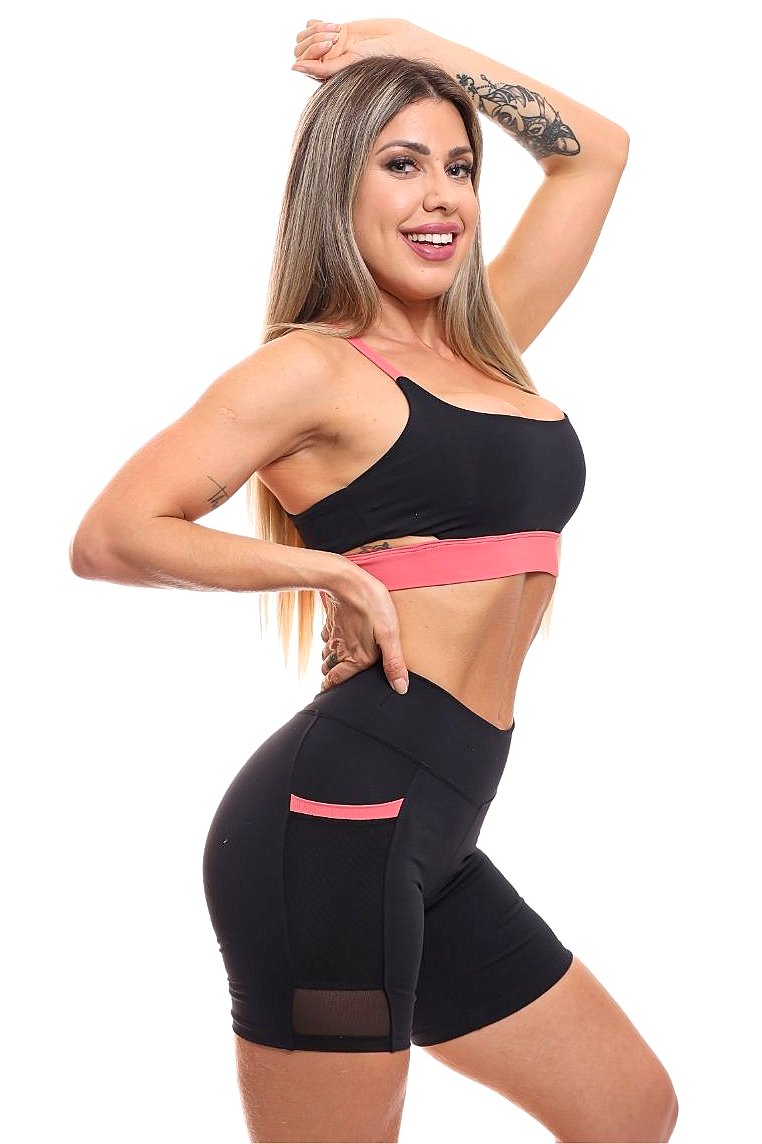 Garotafit - Bermuda Deli Preto com Coral - SH500A