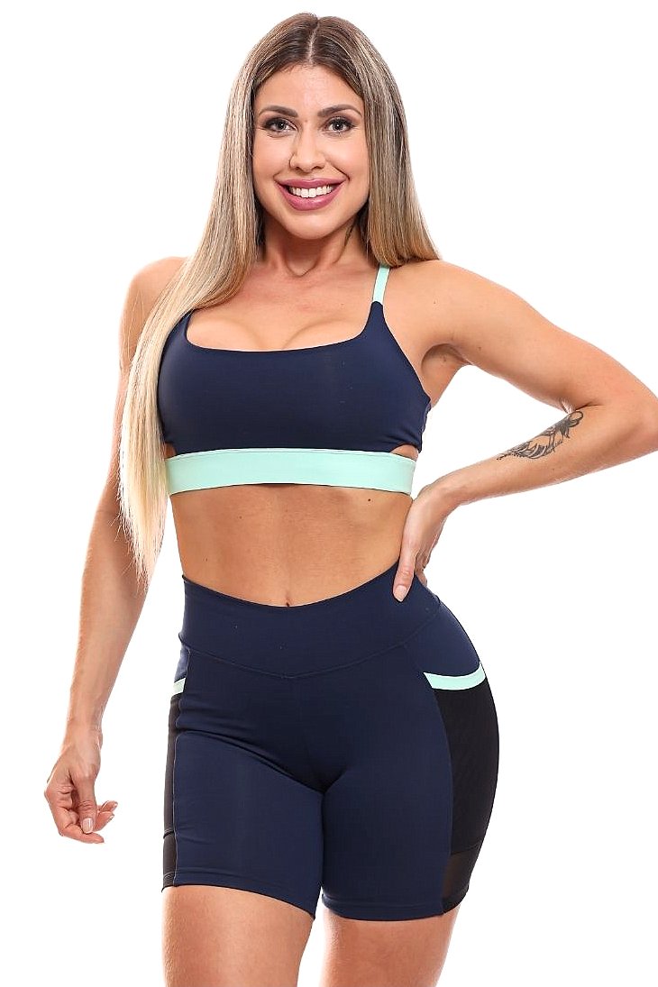 Garotafit - Bermuda Deli Azul Marinho com Verde Menta - SH500LMHC