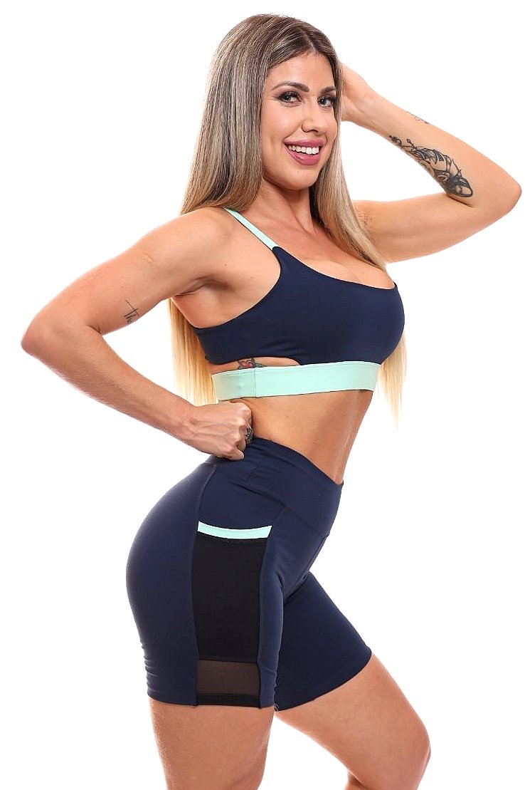 Garotafit - Bermuda Deli Azul Marinho com Verde Menta - SH500LMHC