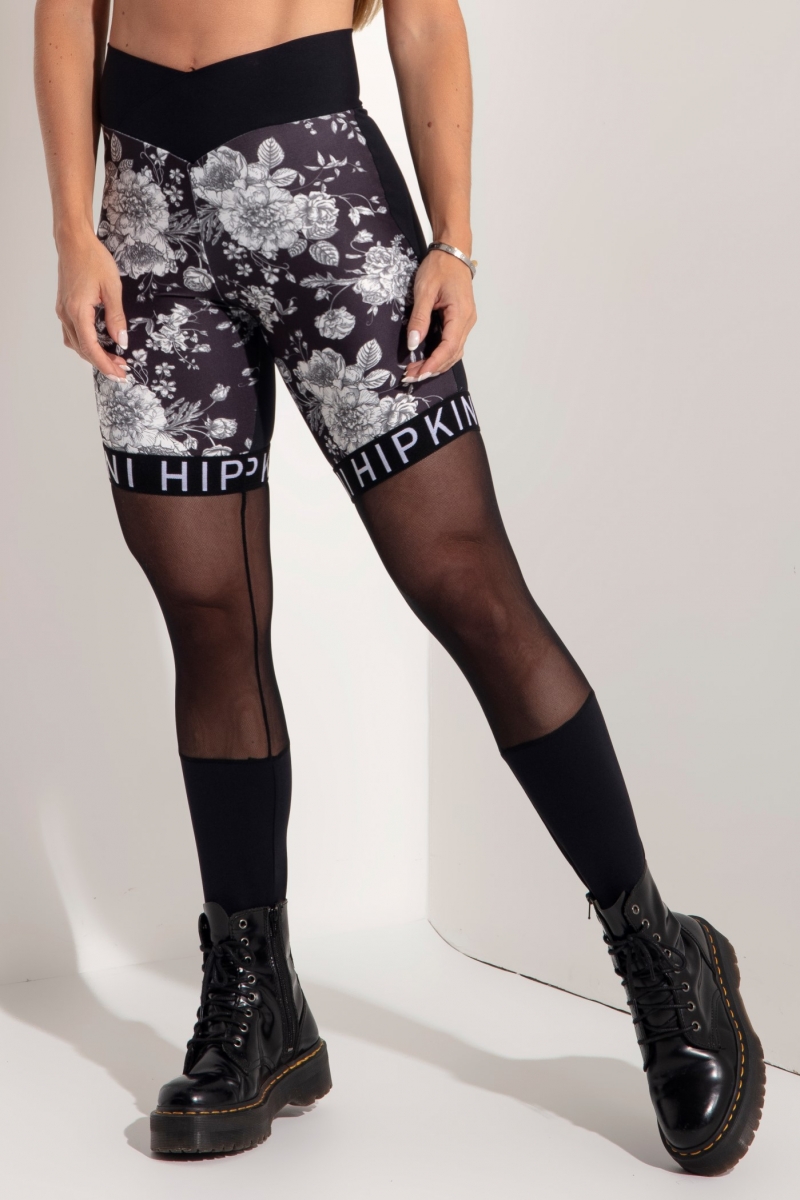 Hipkini - Black Sky Fitness Legging with Floral Print and Tulle Cutouts - 3339141