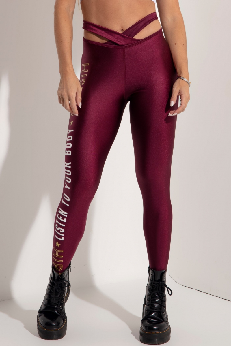 Hipkini - Legging Sky Fitness  Marsala  com Cós Cruzado - 3339133