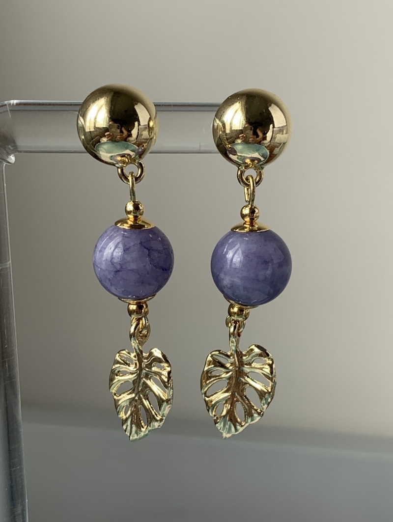 Mikabe - Earring Leaf Stone Lilac - MK706