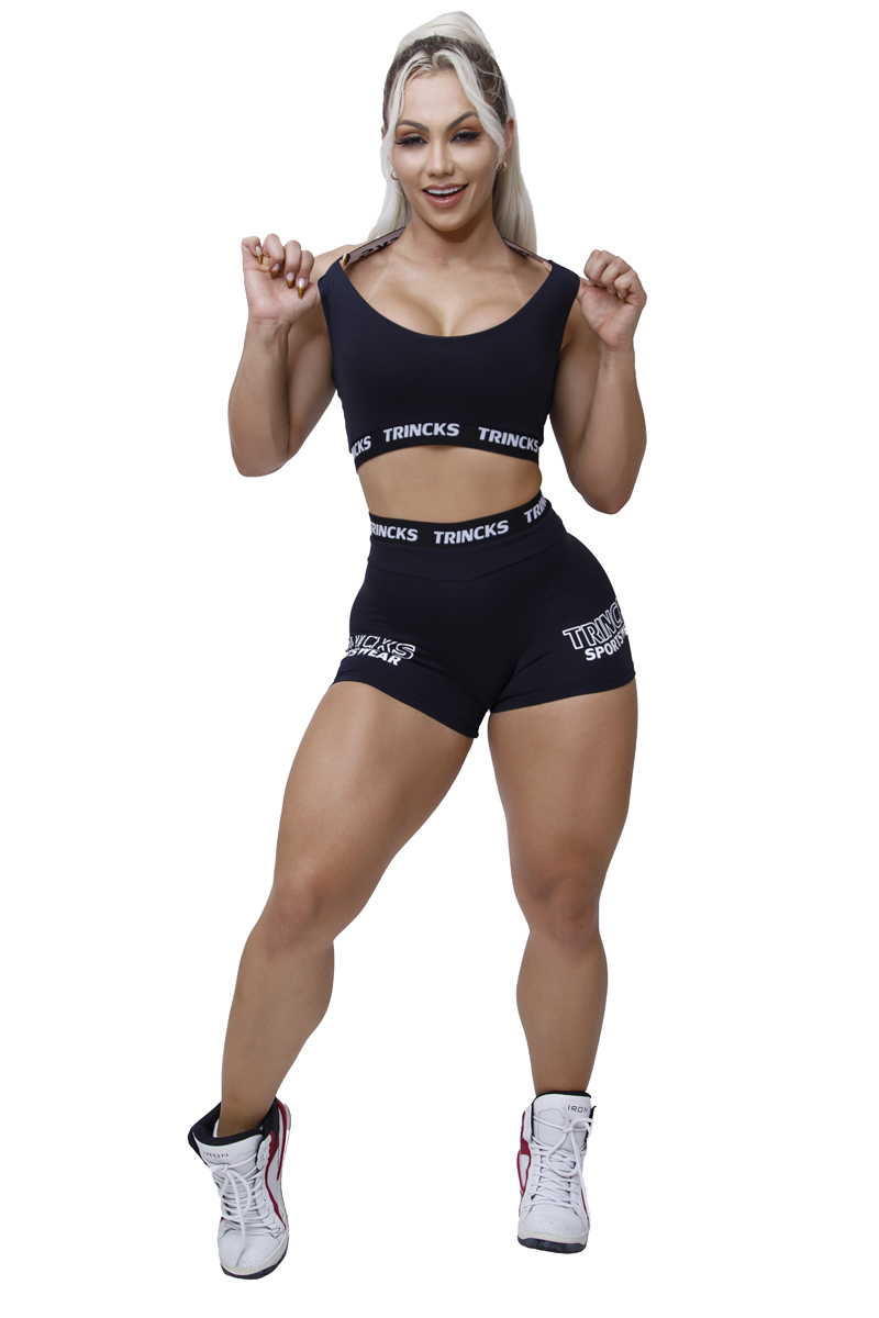 Elastic Power Trincks - Fitness Set Top and Pants Short and Black Elastic Top - cjsh-010602