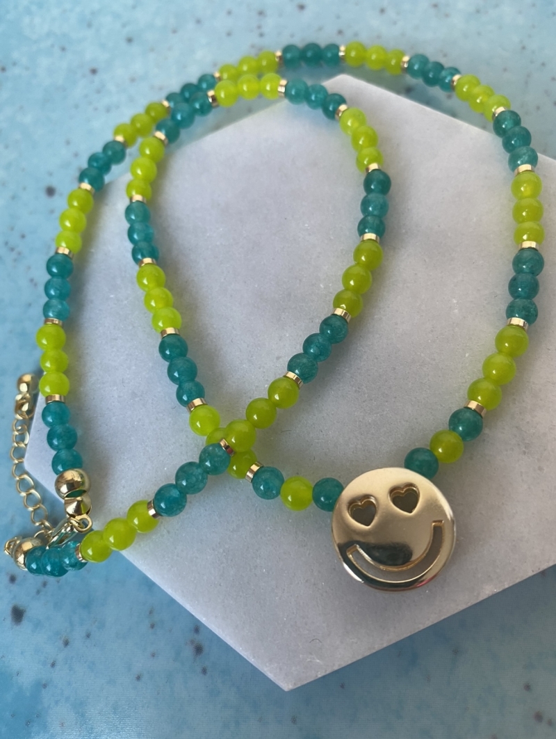 Mikabe - Necklace Green and Blue Jade Smile - MK746