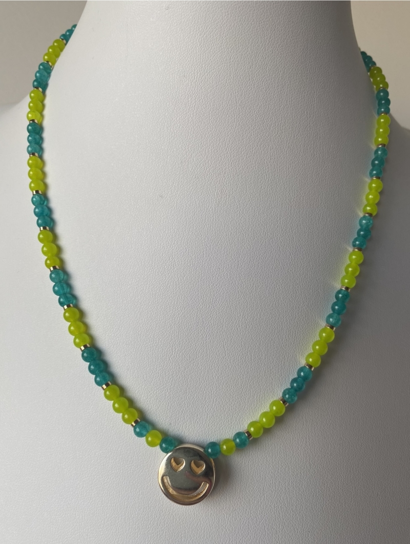 Mikabe - Necklace Green and Blue Jade Smile - MK746