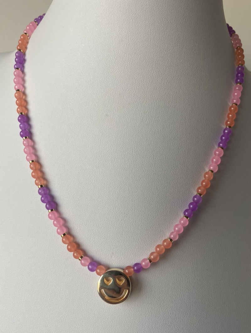 Mikabe - Necklace Pink and Orange Jade Smile - MK747