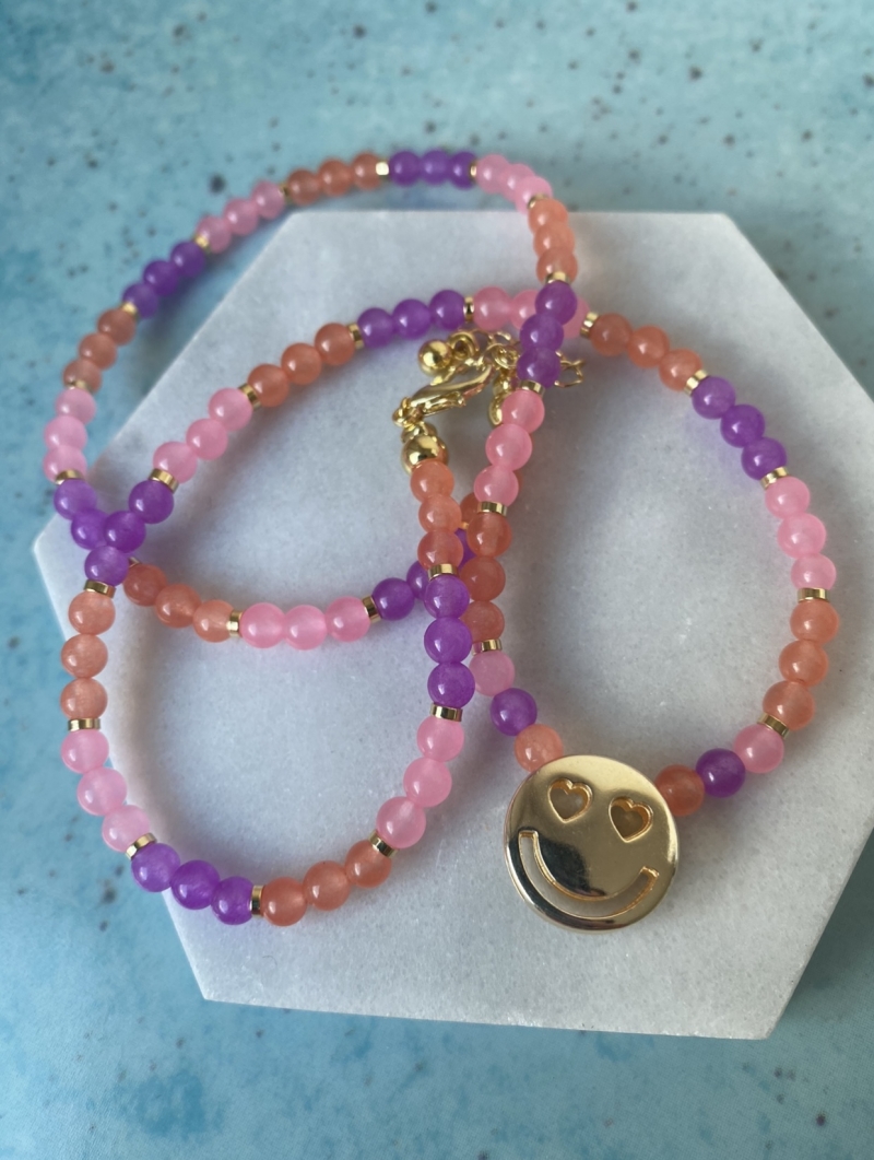 Mikabe - Necklace Pink and Orange Jade Smile - MK747