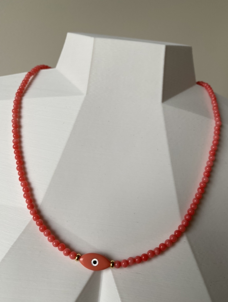 Mikabe - Necklace Greek Eye Mother of Pearl Coral - MK800