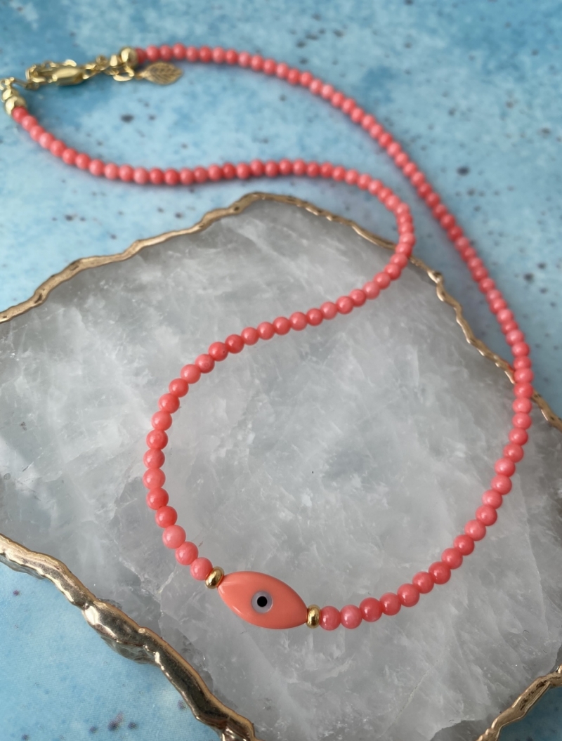 Mikabe - Necklace Greek Eye Mother of Pearl Coral - MK800