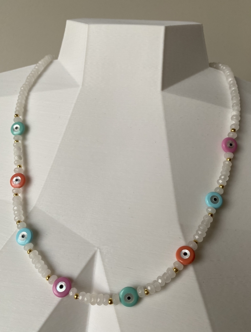 Mikabe - Necklace Greek Eye Mother of Pearl White Jade - MK802