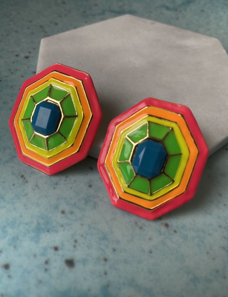 Mikabe - Enamelled Octagonal Earring I - MK824